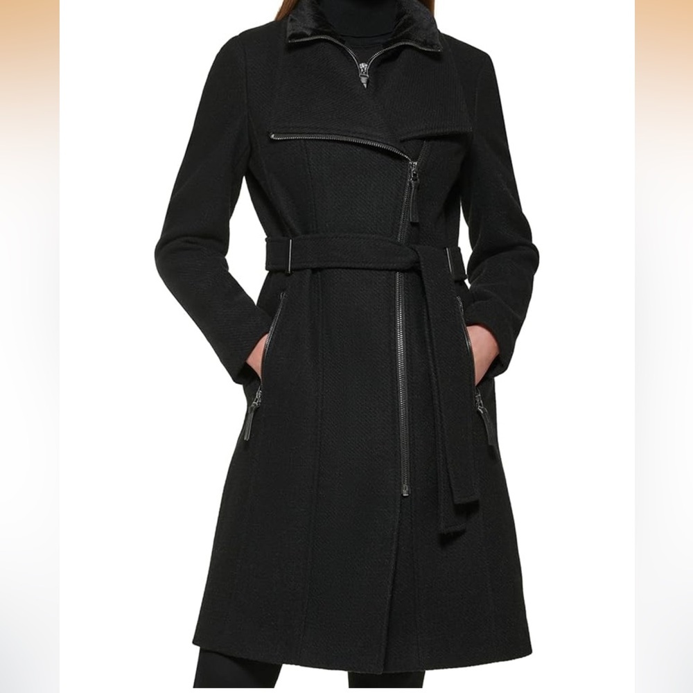 ♥️ Calvin Klein Women's Black wool Trench/Overcoat Coat